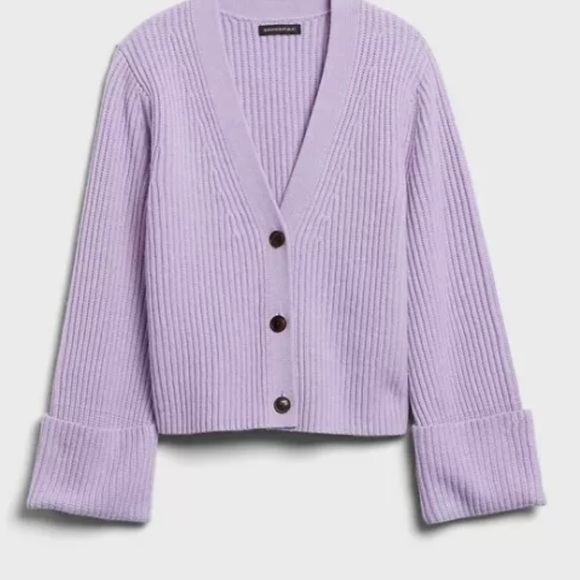 NWOT BANANA REPUBLIC LAVENDER MERINO CASHMERE CARDIGAN LARGE - Picture 4 of 8